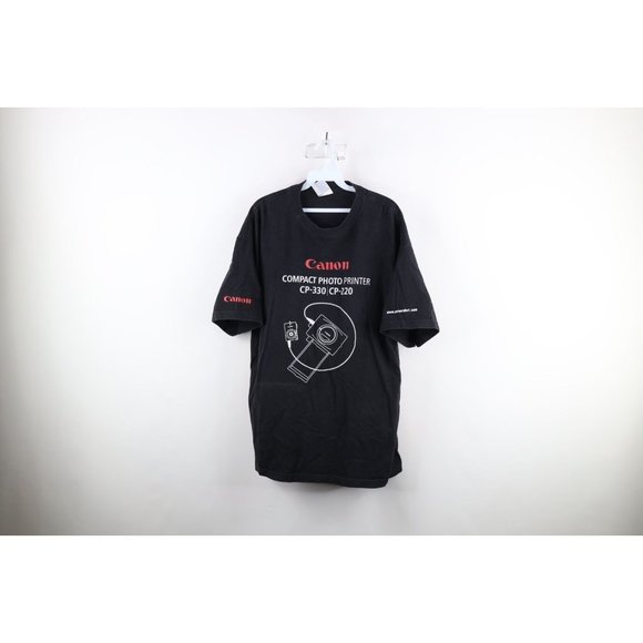 Vintage Canon Camera Mens XL Distressed Spell Out Photo Printer T-Shirt Black - Picture 1 of 14